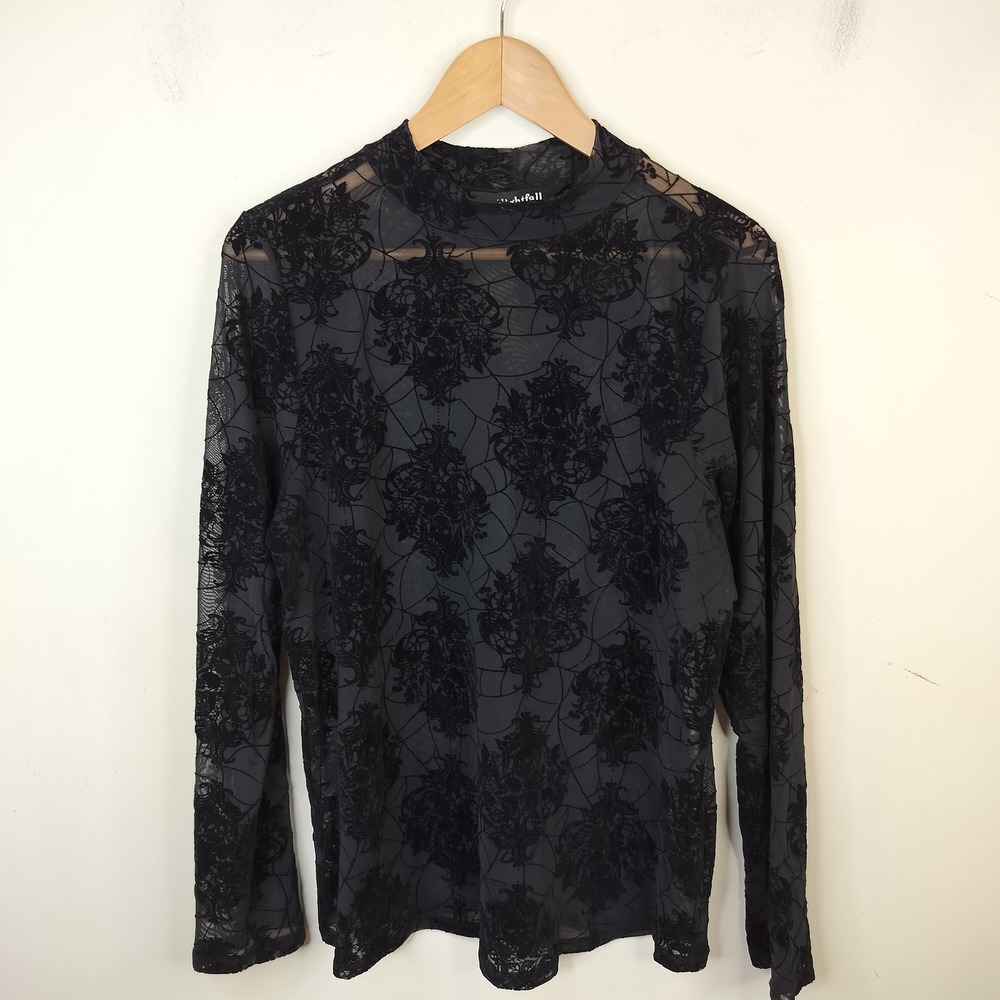 Torrid Nightfall Sheer Top 1X Velvet Skull Floral Spiderweb Goth Black